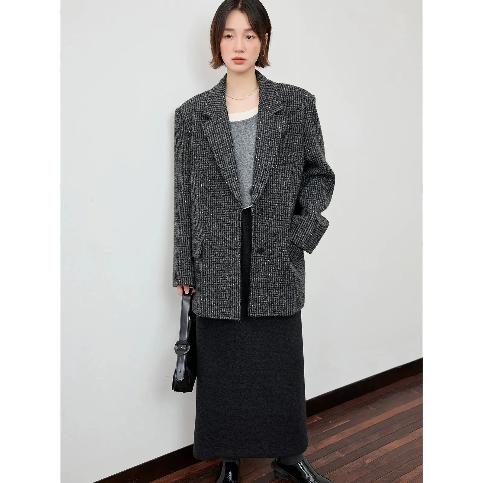Wool Tweed Notched-Lapel Blazer