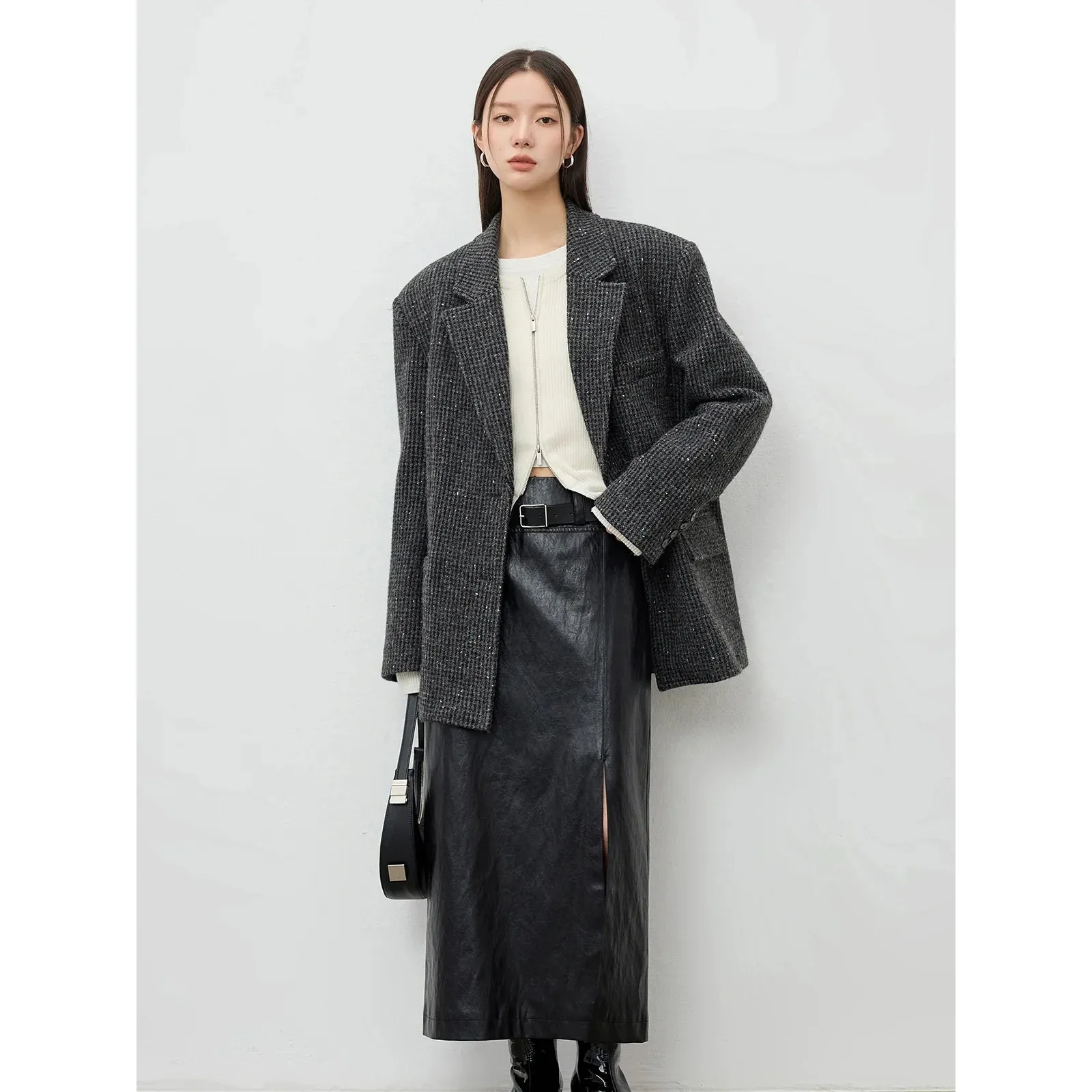 Wool Tweed Notched-Lapel Blazer