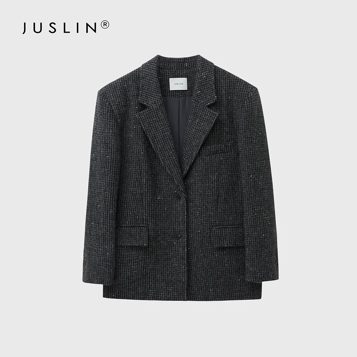 Wool Tweed Notched-Lapel Blazer