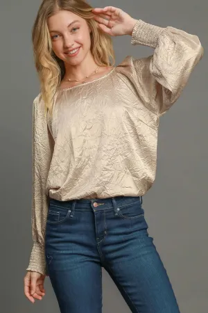 Wrinkle Effect Lantern Sleeve Blouse