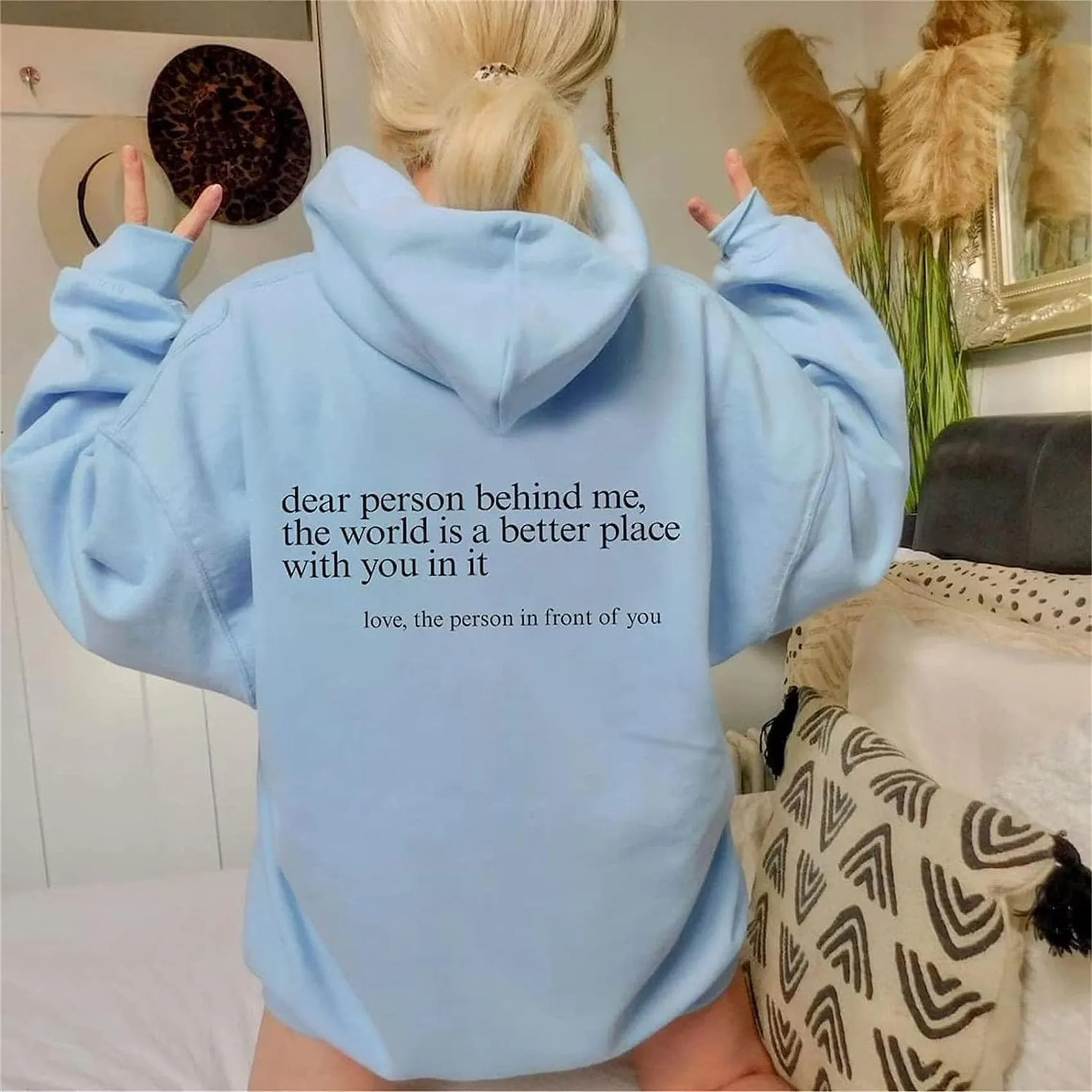 You are Enough Hoodie, Dear Person Behind Me Hoodie for Women Sweatshirts Casual Letter Print Sleeve Pullover Gift (Beige,2XL)