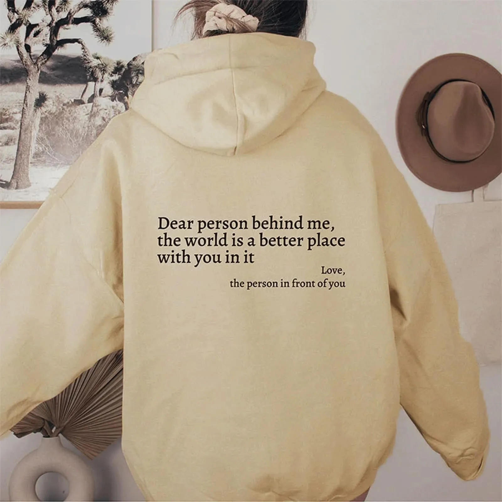 You are Enough Hoodie, Dear Person Behind Me Hoodie for Women Sweatshirts Casual Letter Print Sleeve Pullover Gift (Beige,2XL)