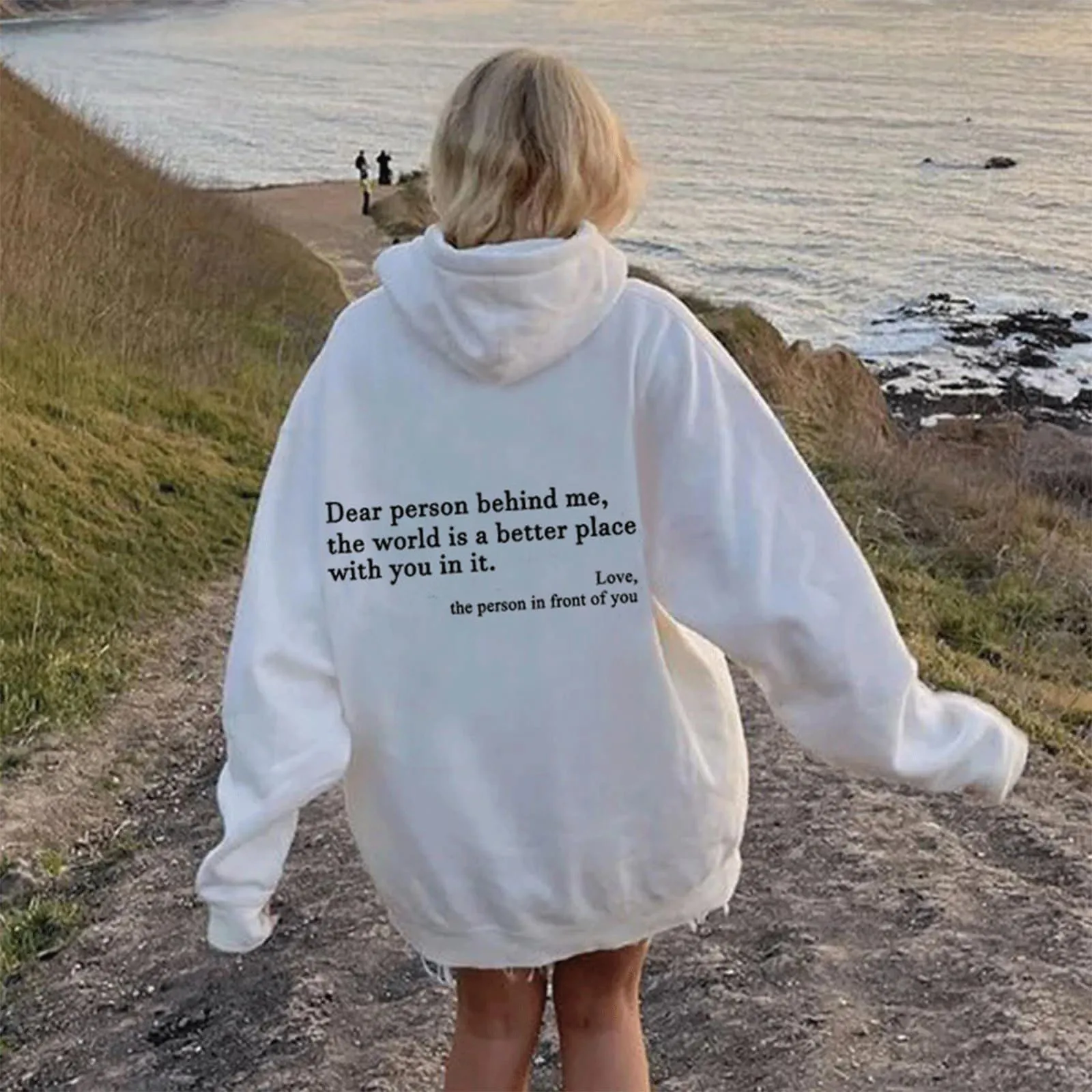 You are Enough Hoodie, Dear Person Behind Me Hoodie for Women Sweatshirts Casual Letter Print Sleeve Pullover Gift (Beige,2XL)