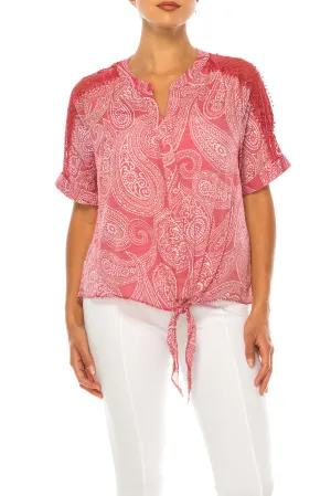 Zac & Rachel Paisley Short Sleeve Tie-Front Top