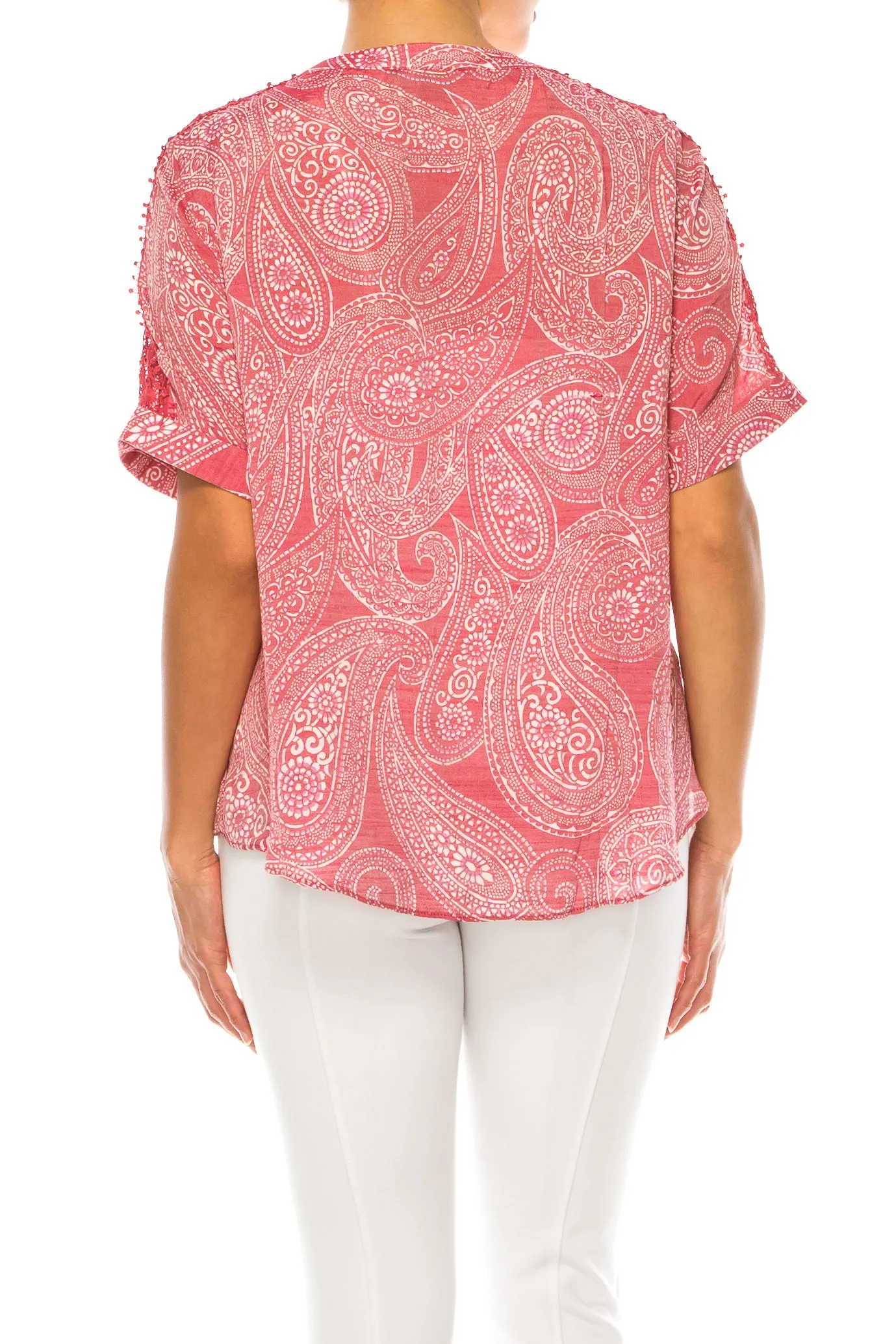Zac & Rachel Paisley Short Sleeve Tie-Front Top