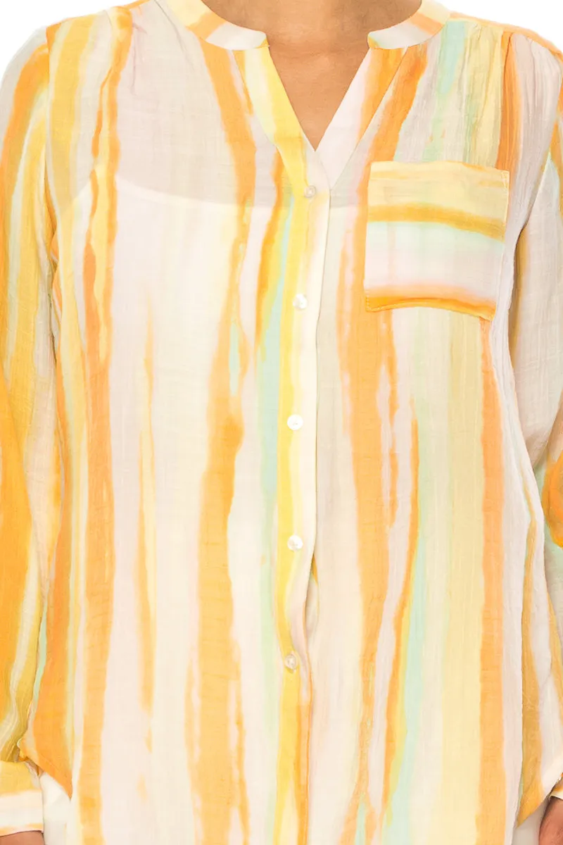 Zac & Rachel Printed 3/4 Sleeve Button Down Top