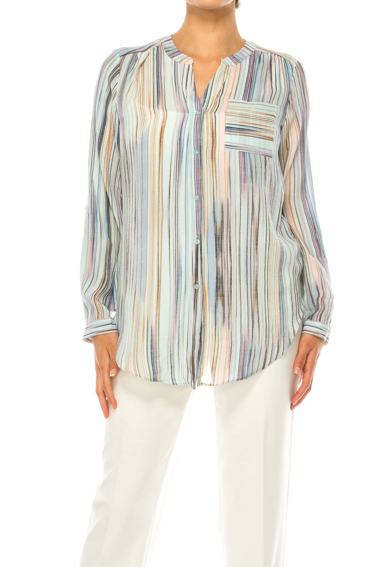 Zac & Rachel Printed 3/4 Sleeve Button Down Top