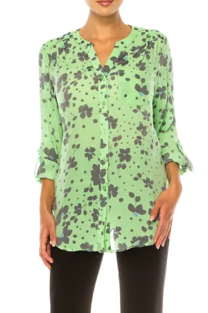 Zac & Rachel Printed 3/4 Sleeve Button Down Top