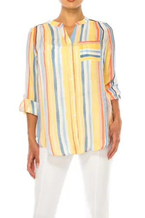 Zac & Rachel Printed 3/4 Sleeve Button Down Top