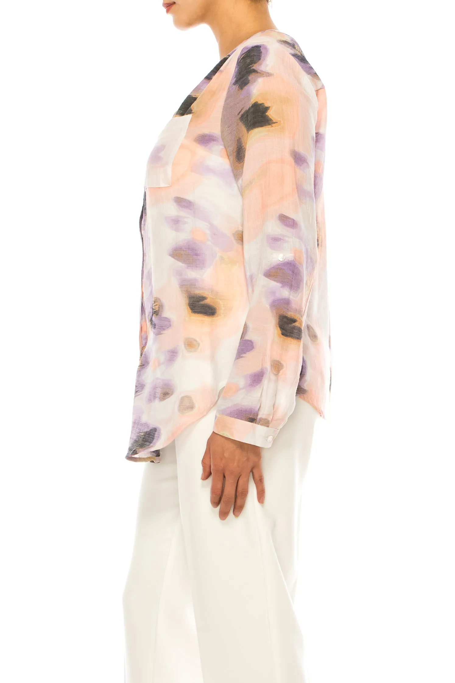 Zac & Rachel Printed 3/4 Sleeve Button Down Top