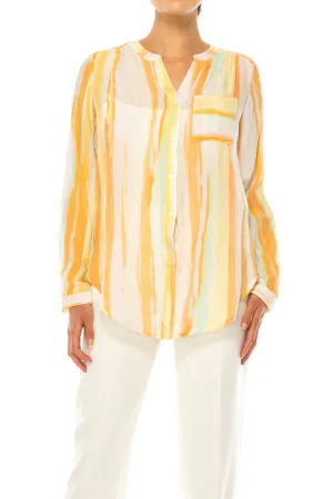 Zac & Rachel Printed 3/4 Sleeve Button Down Top