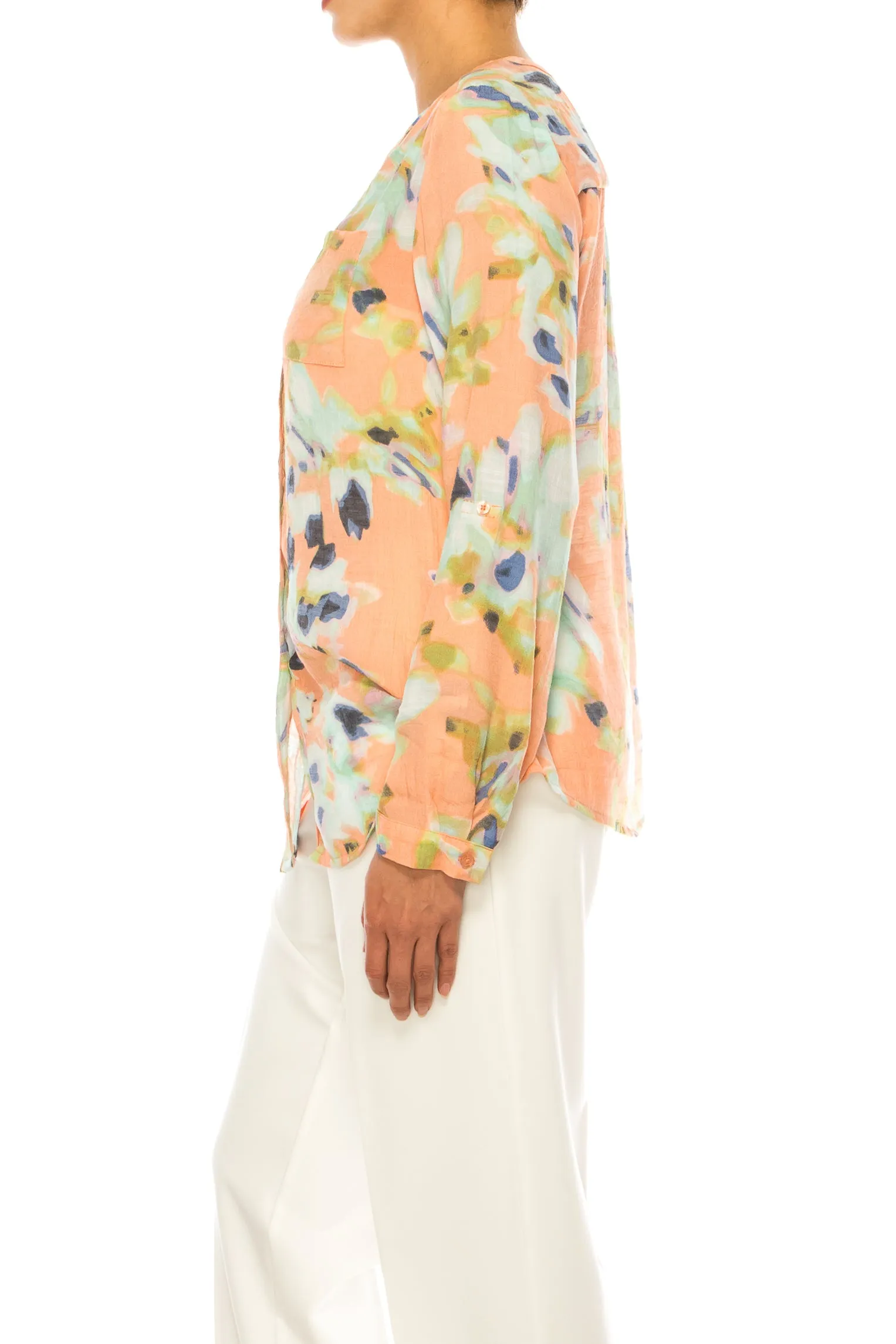 Zac & Rachel Printed 3/4 Sleeve Button Down Top