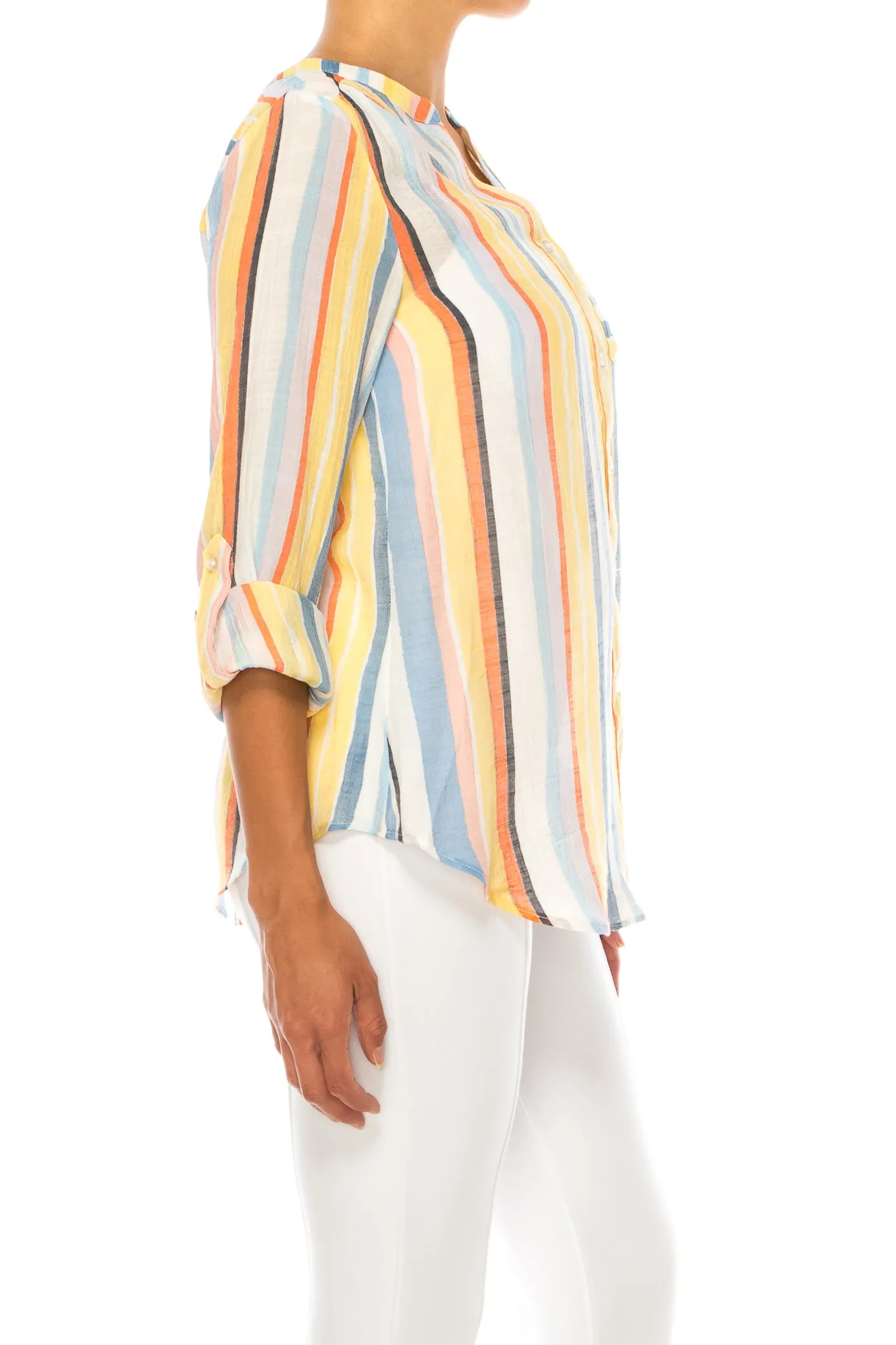 Zac & Rachel Printed 3/4 Sleeve Button Down Top