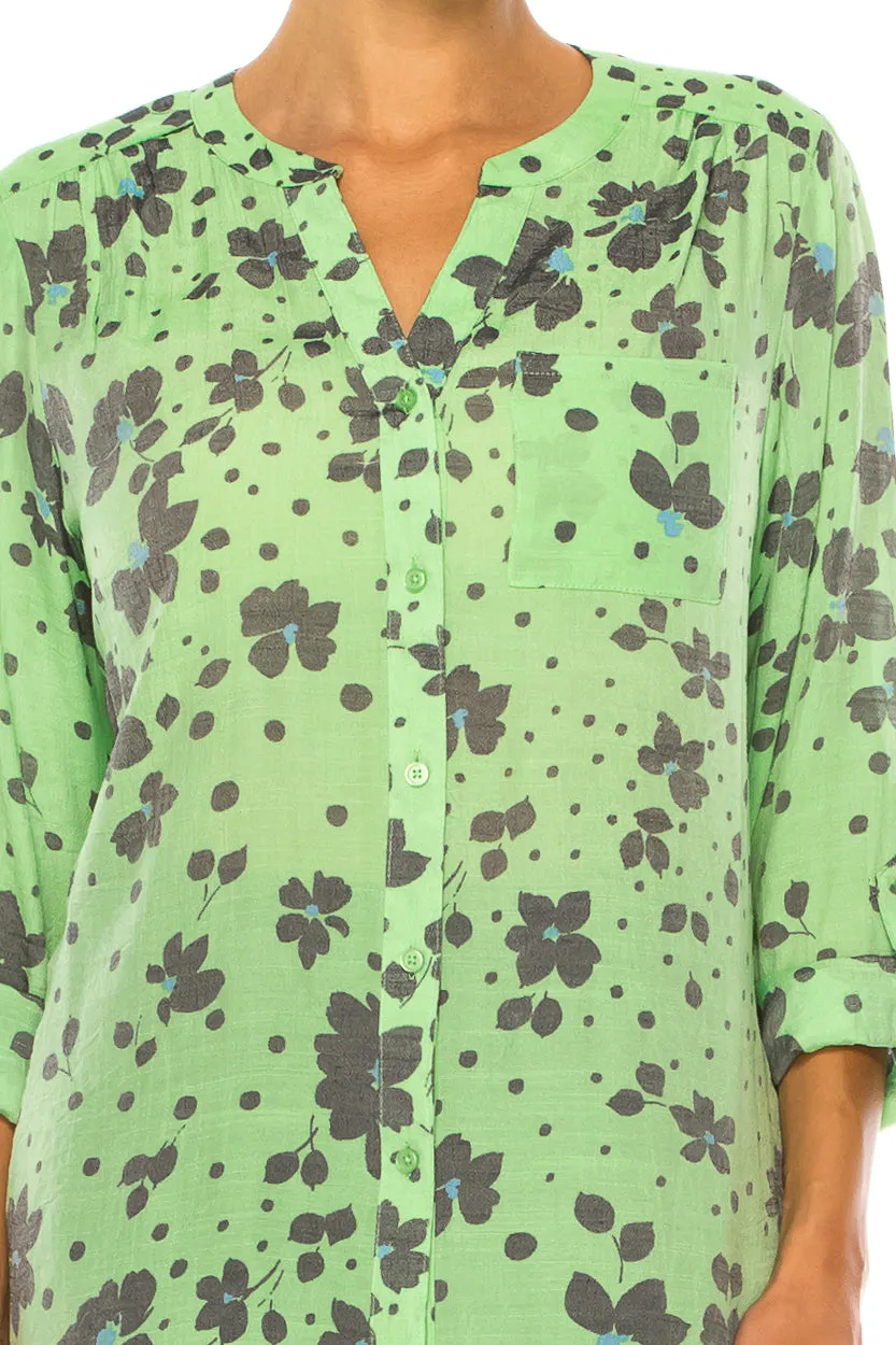 Zac & Rachel Printed 3/4 Sleeve Button Down Top
