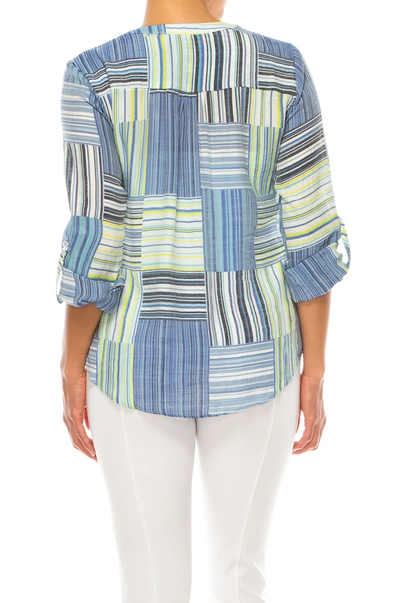 Zac & Rachel Printed 3/4 Sleeve Button Down Top