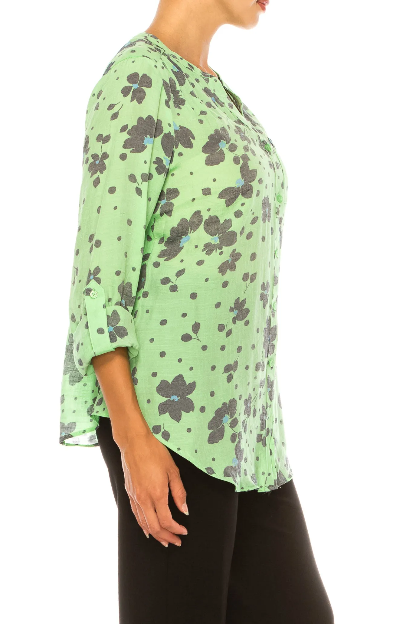 Zac & Rachel Printed 3/4 Sleeve Button Down Top