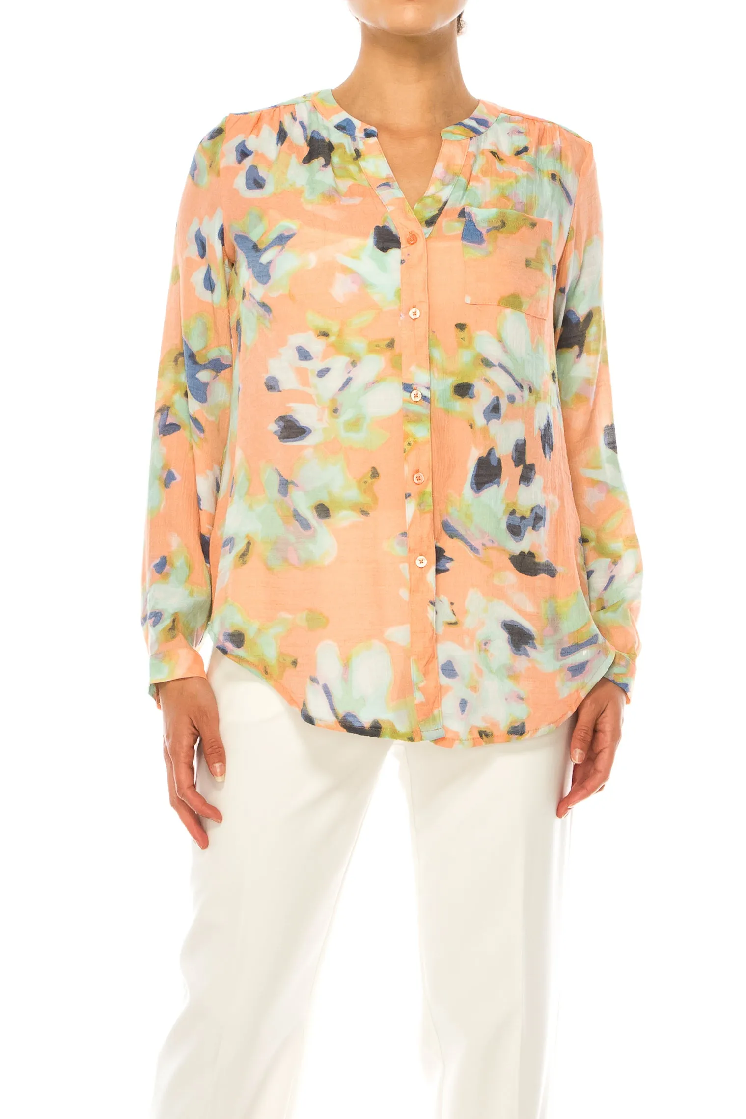Zac & Rachel Printed 3/4 Sleeve Button Down Top