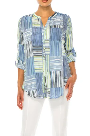 Zac & Rachel Printed 3/4 Sleeve Button Down Top