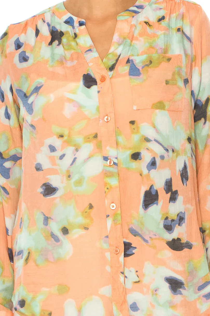 Zac & Rachel Printed 3/4 Sleeve Button Down Top