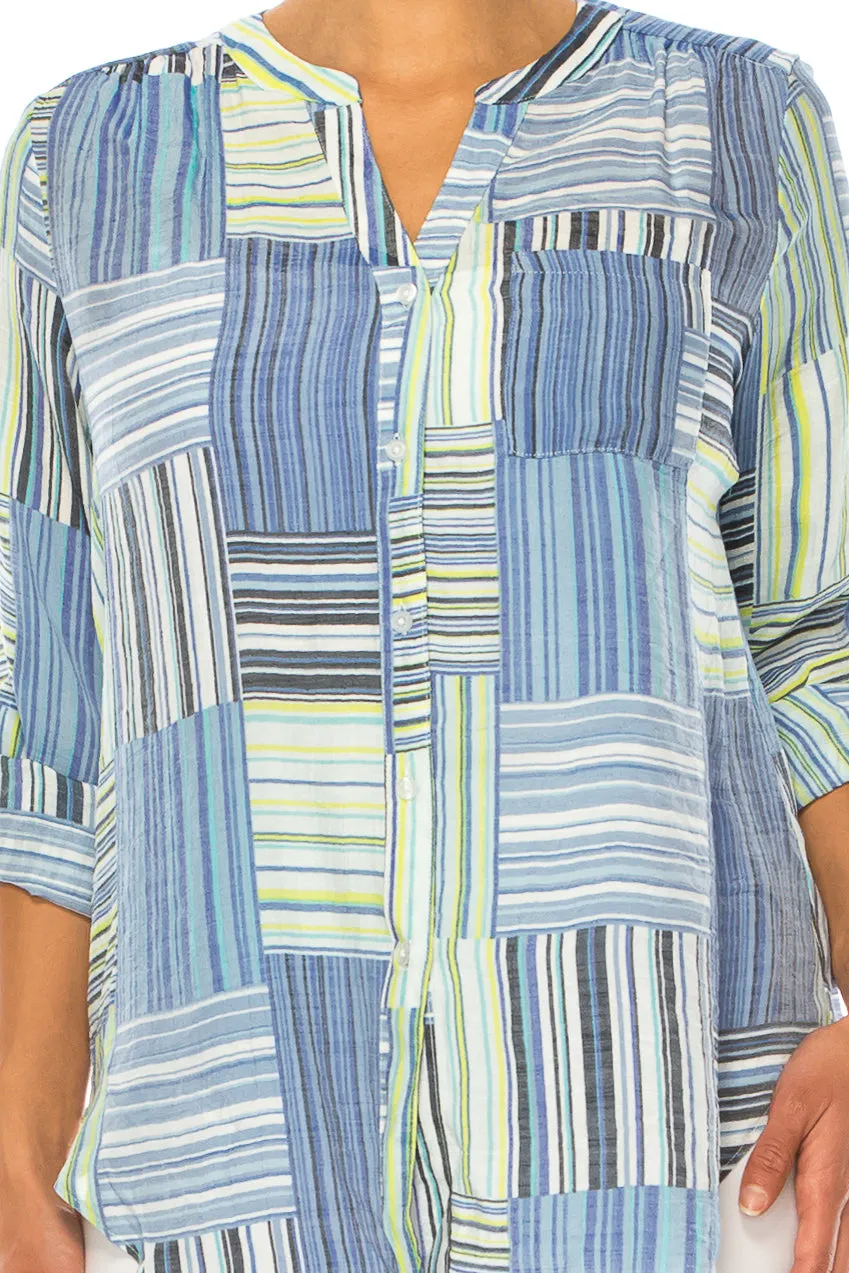 Zac & Rachel Printed 3/4 Sleeve Button Down Top