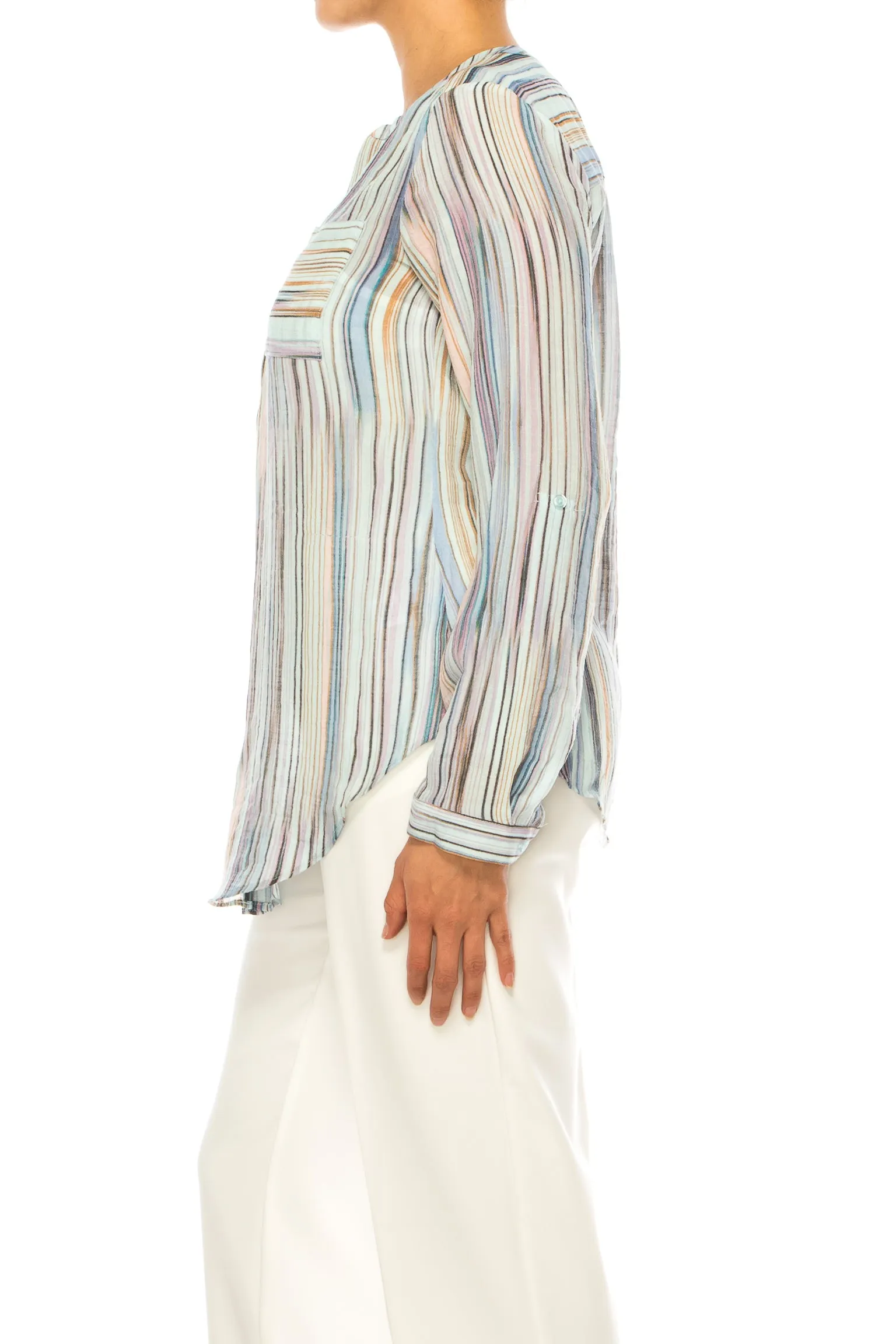 Zac & Rachel Printed 3/4 Sleeve Button Down Top