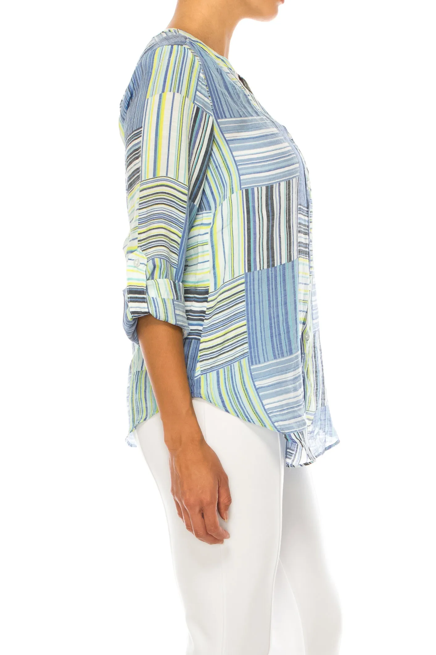 Zac & Rachel Printed 3/4 Sleeve Button Down Top