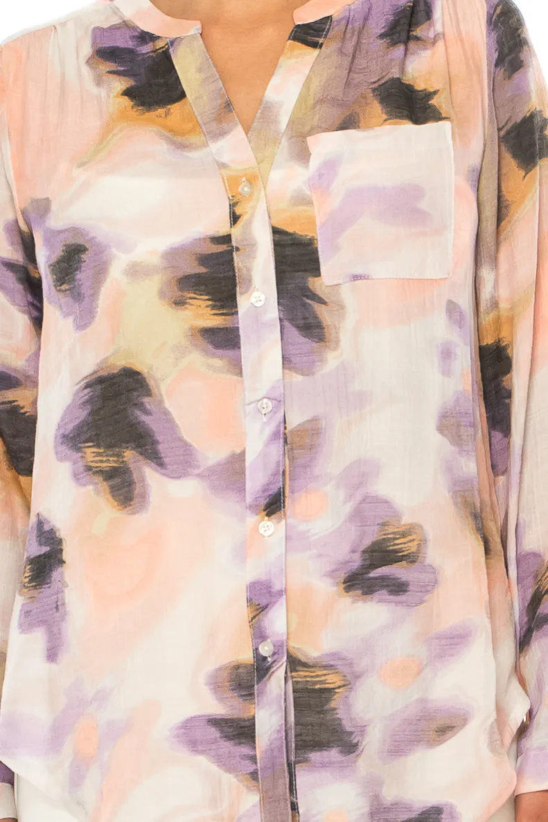 Zac & Rachel Printed 3/4 Sleeve Button Down Top