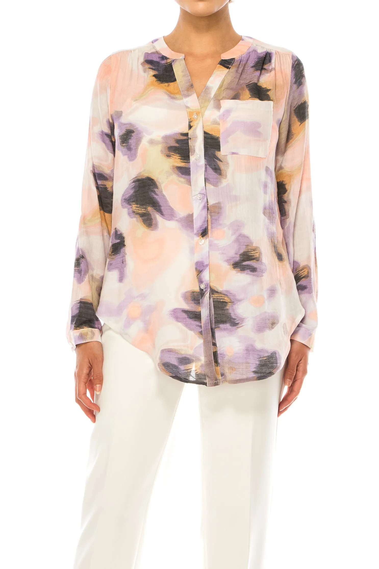 Zac & Rachel Printed 3/4 Sleeve Button Down Top