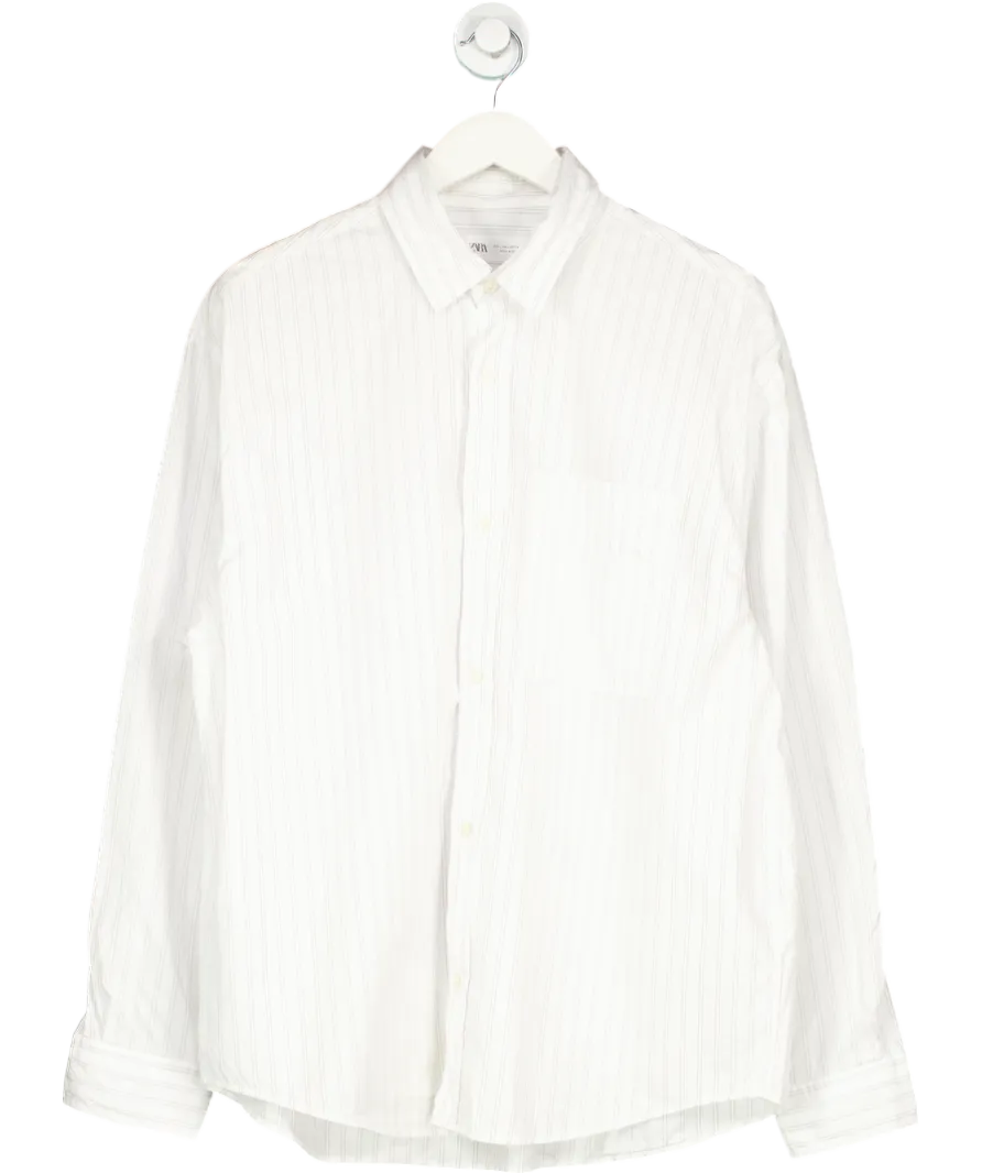 ZARA White Textured Regular Fit Shirt UK L