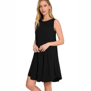 Zenana Black Sleeveless Round Hem Loose Fit Swing Dress RS9859D4