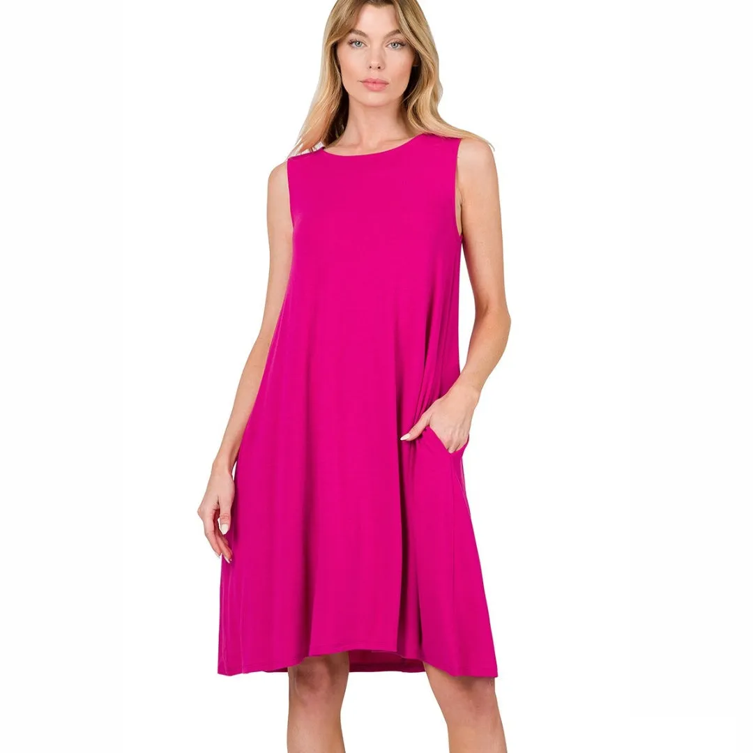 Zenana Magenta A-Line Loose Fit Sleeveless Mini Dress RD-9494