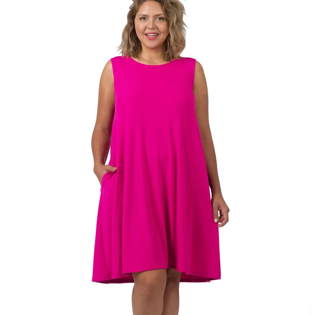 Zenana Magenta A-Line Loose Fit Sleeveless Mini Dress RD-9494